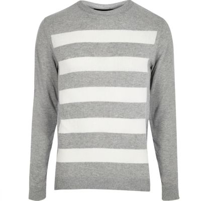 Light grey striped knitted jumper